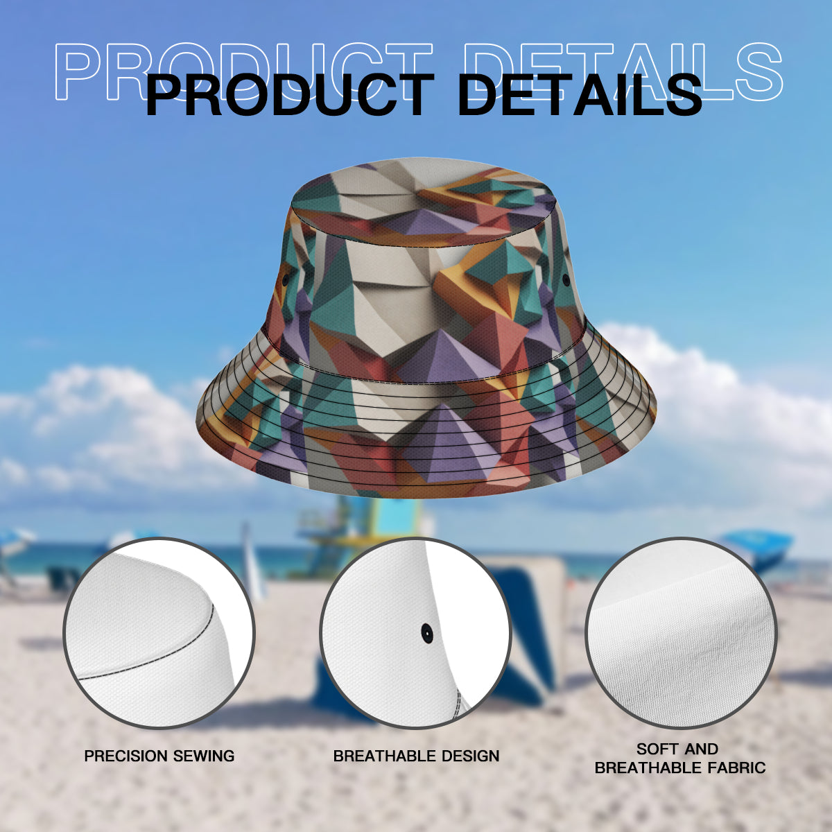 3D Geometric Double-Sided Unisex Polyester Bucket Hat