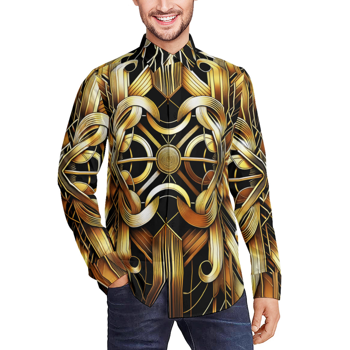 Abstract Elegance Men's Classic Long-Sleeved Shirt | Polyester
