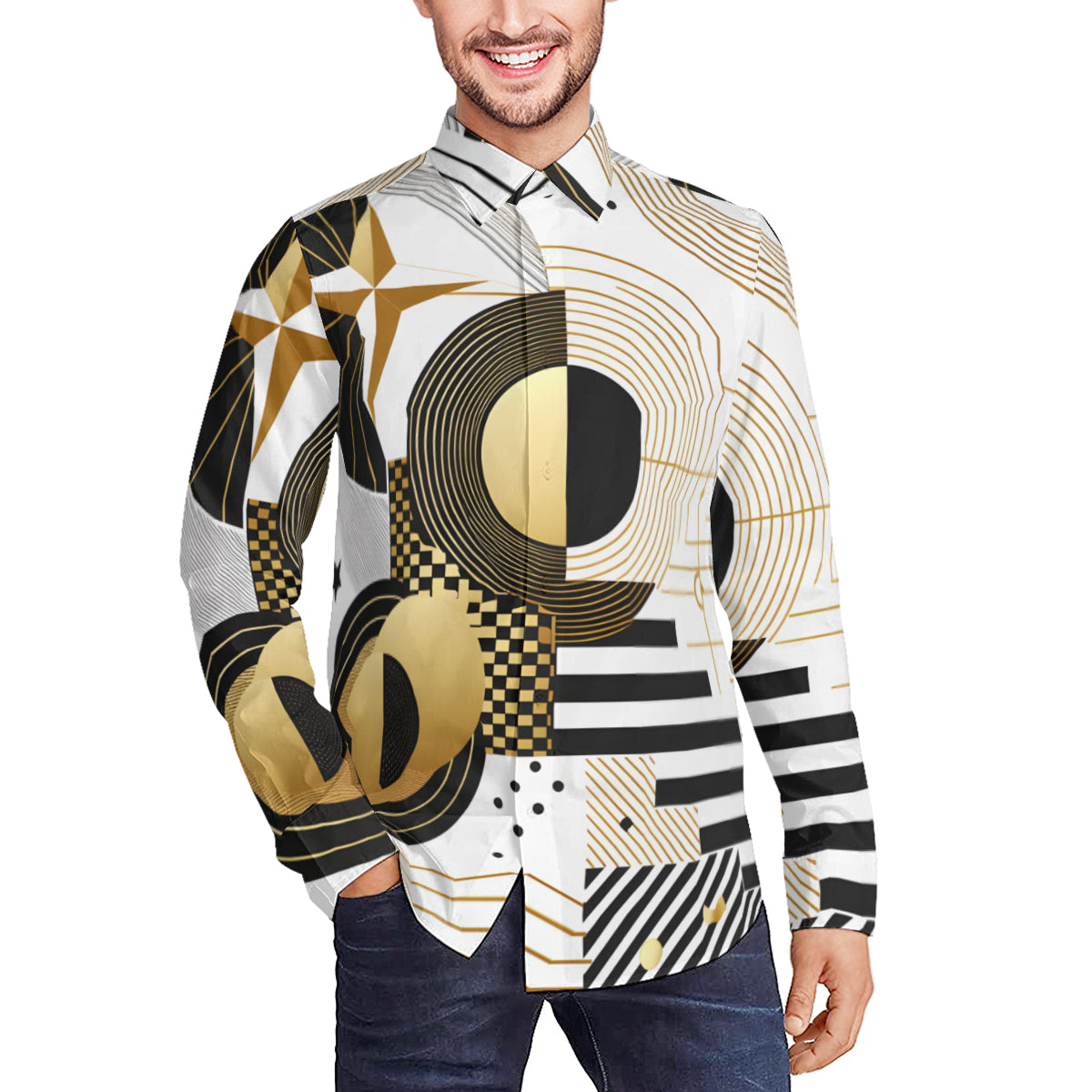 Abstract White Gold Long Sleeves Shirt