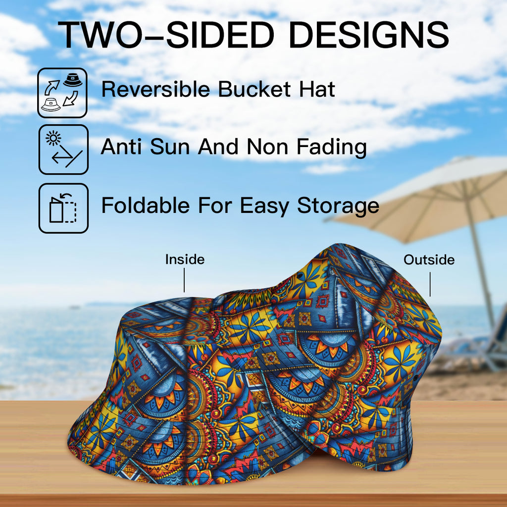 Denim And Dashiki Double-Sided Unisex Polyester Bucket Hat