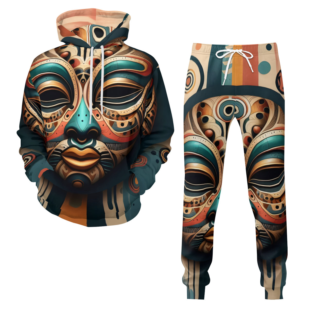 Abstract African Masks Men's Adult Hoodie Set (Double-Layer Hood) | Health Fabric