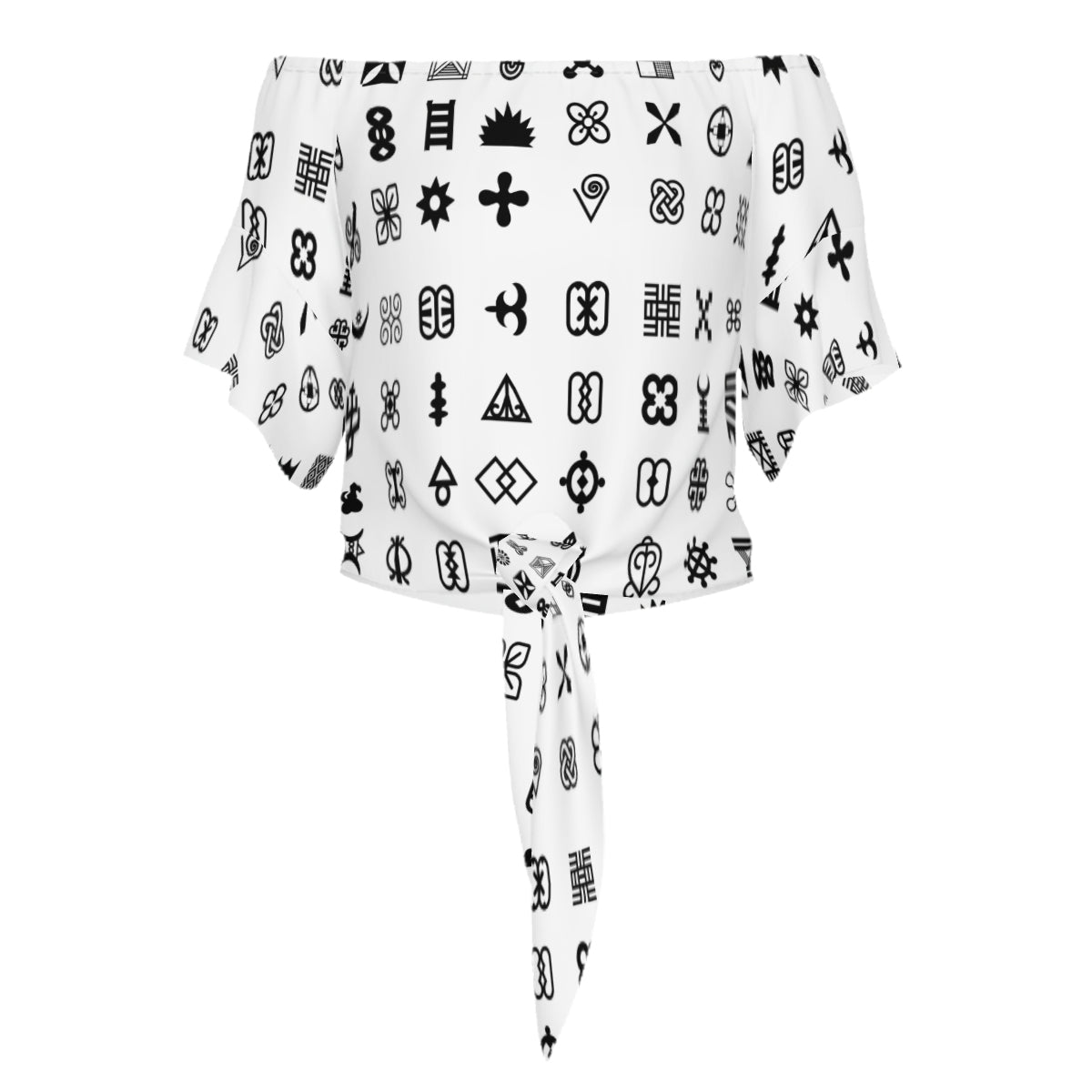 Adinkra Symbols Women's One-shoulder Tie Short Sleeves T-shirt | Polyester