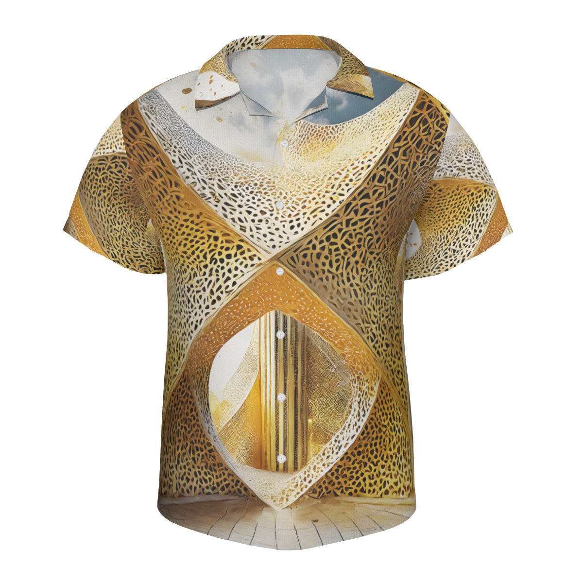 Golden Architectural Pattern Short Sleeves Men's Shirt