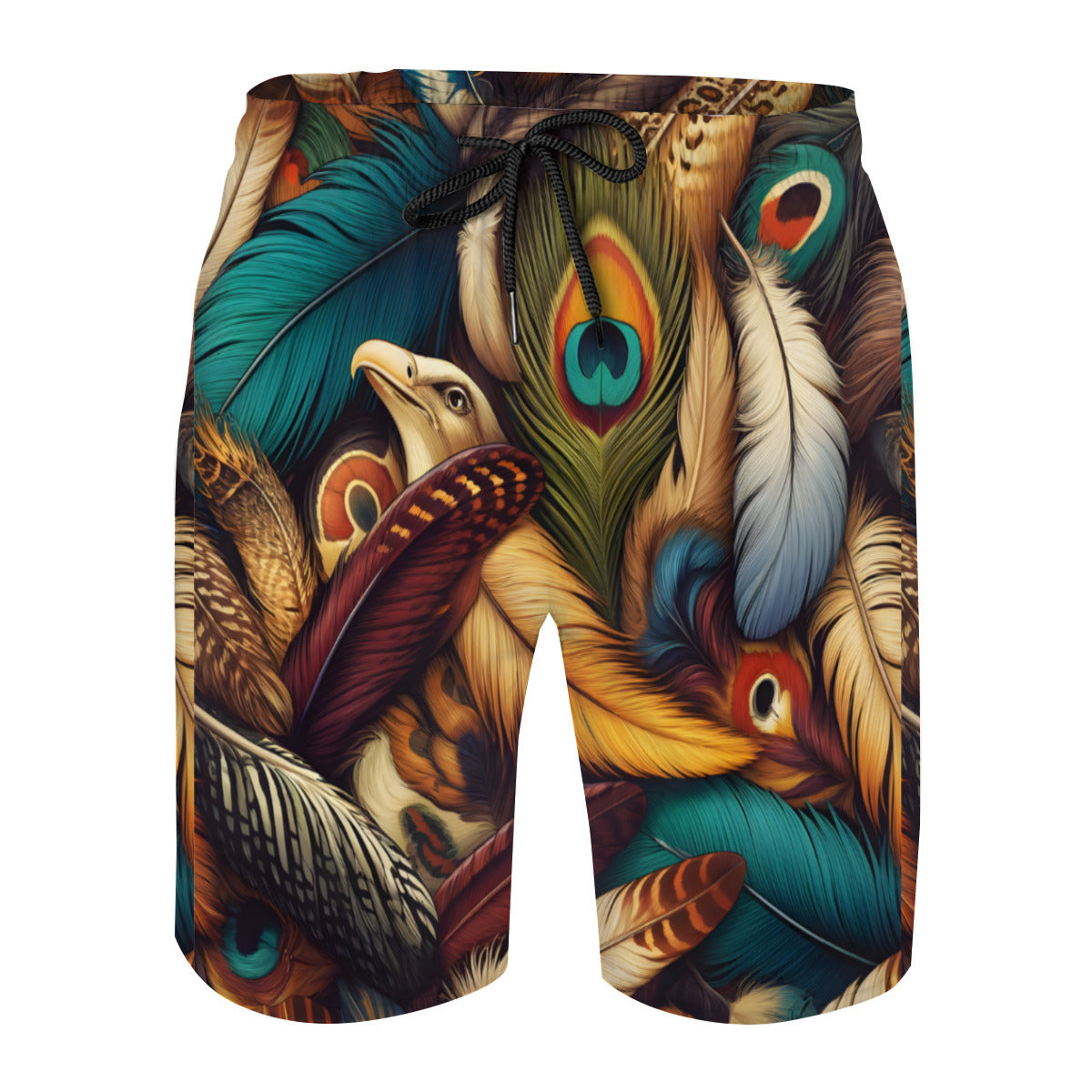 Elegant Peacock Feathers Men's Beach Shorts (Not Mesh Lined) | Polyester