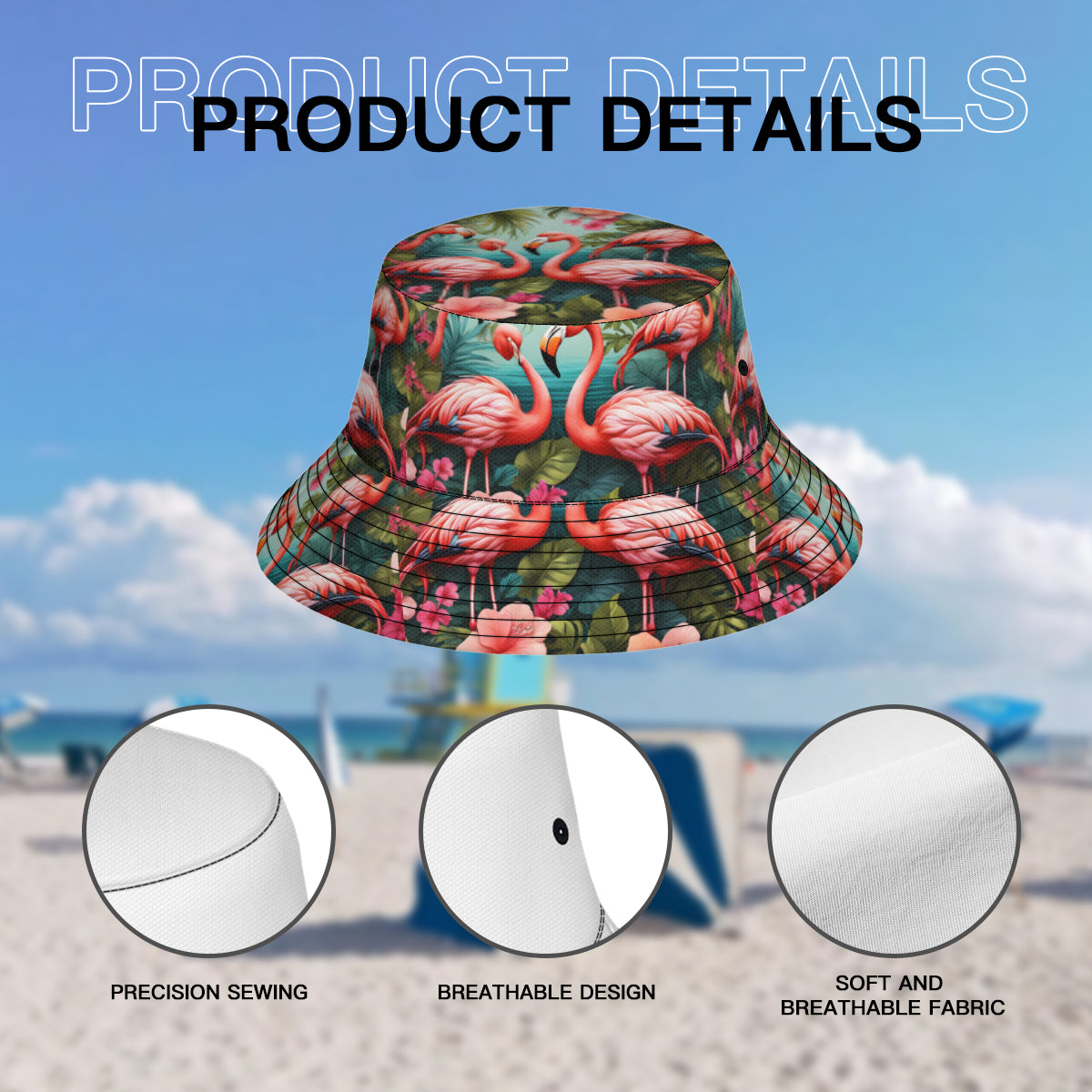 Pink Flamingo Double-Sided Unisex Polyester Bucket Hat