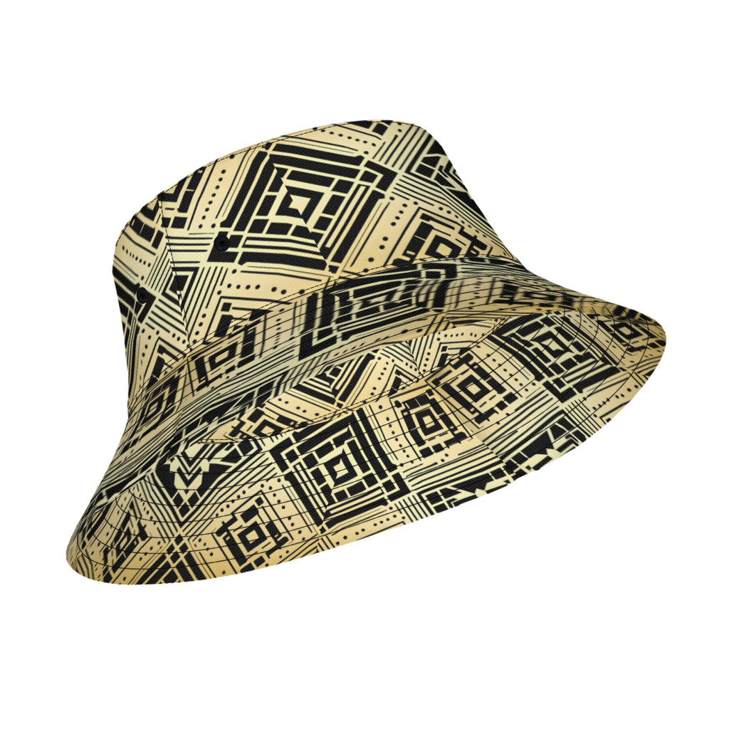 Golden Geometric Shapes Double-Sided Unisex Polyester Bucket Hat