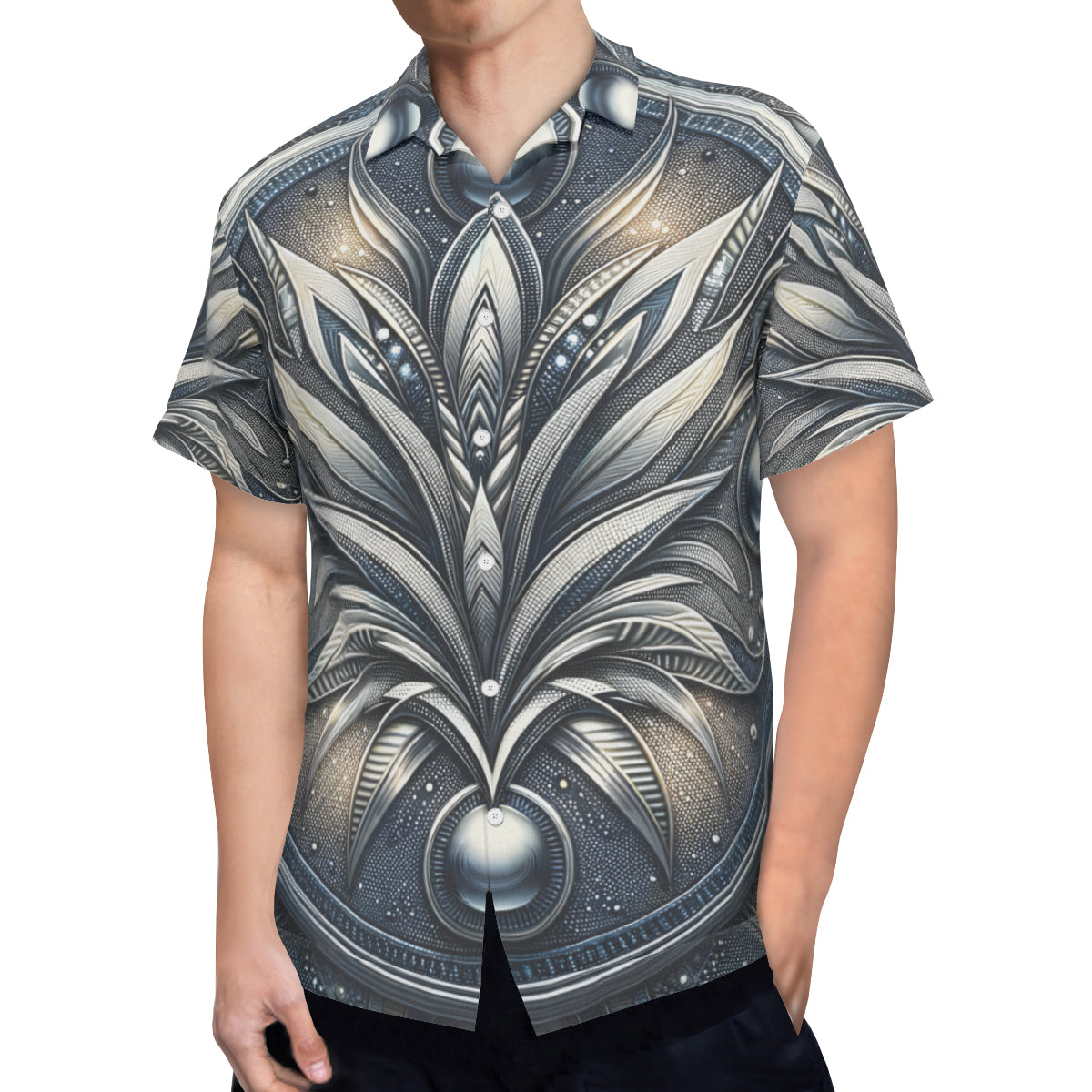Metallic Denim Short Sleeves Men's Shirt