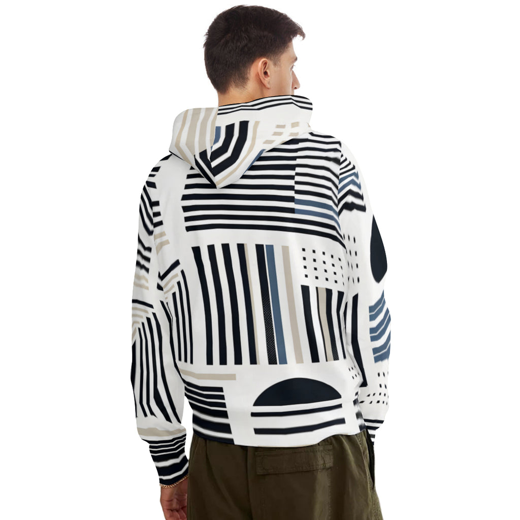 Minimalistic Black And White  Men's Adult Hoodie Set (Double-Layer Hood) | Health Fabric