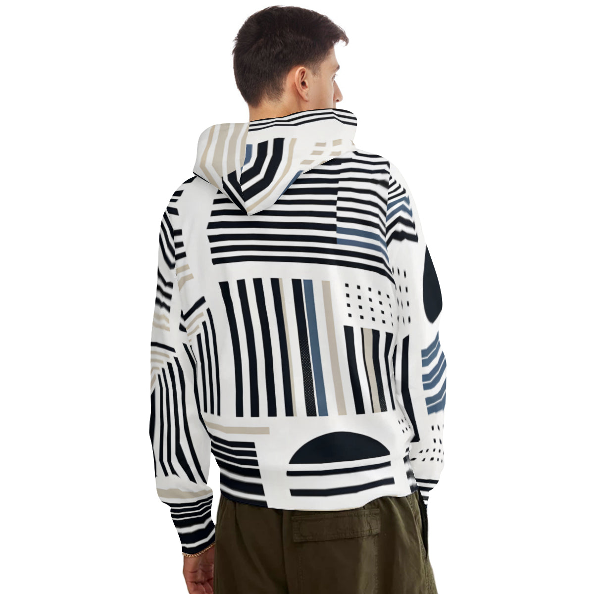 Minimalistic Black And White  Men's Adult Hoodie Set (Double-Layer Hood) | Health Fabric