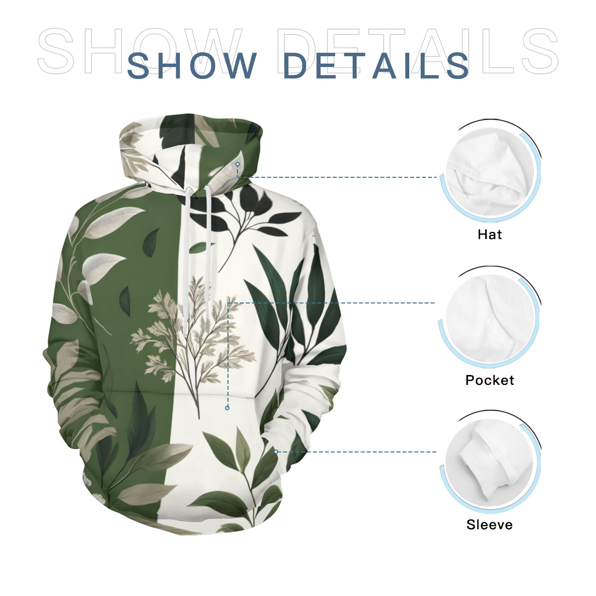Olive Botanical Design Men's Adult Hoodie Set (Double-Layer Hood) | Health Fabric