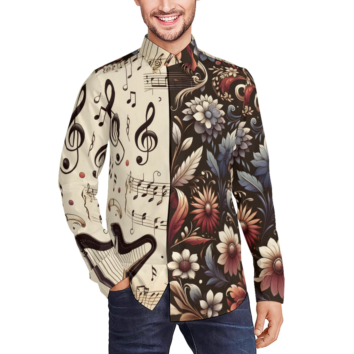Musical Floral Long Sleeves Men's Shirt