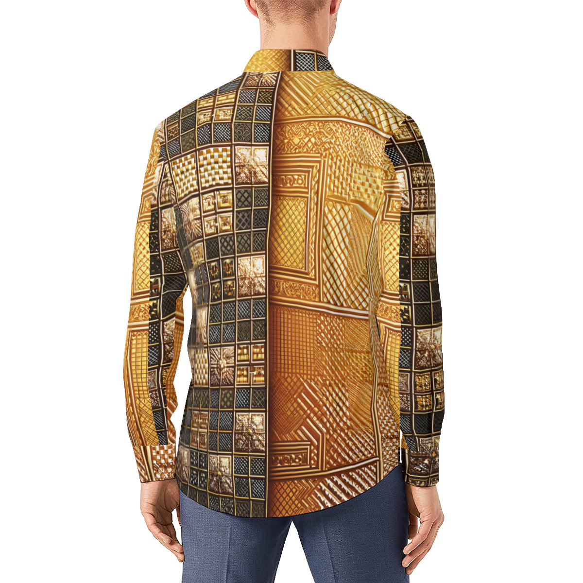 Golden Check Long Sleeves Men's Shirt