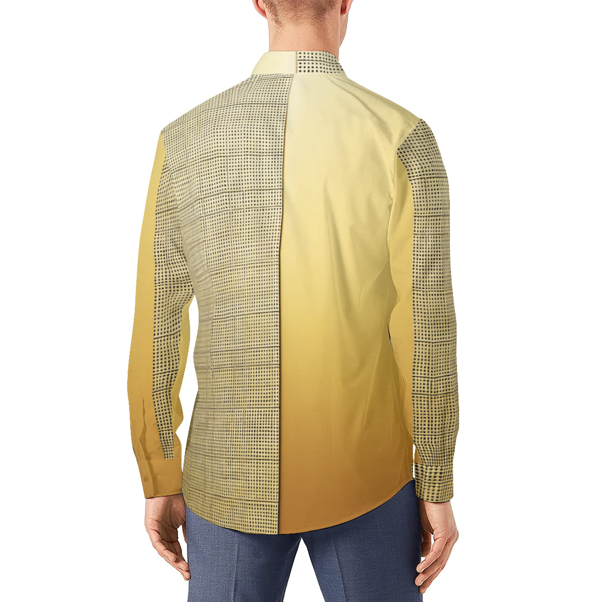 Gold Check Men's Classic Long-Sleeved Shirt | Polyester