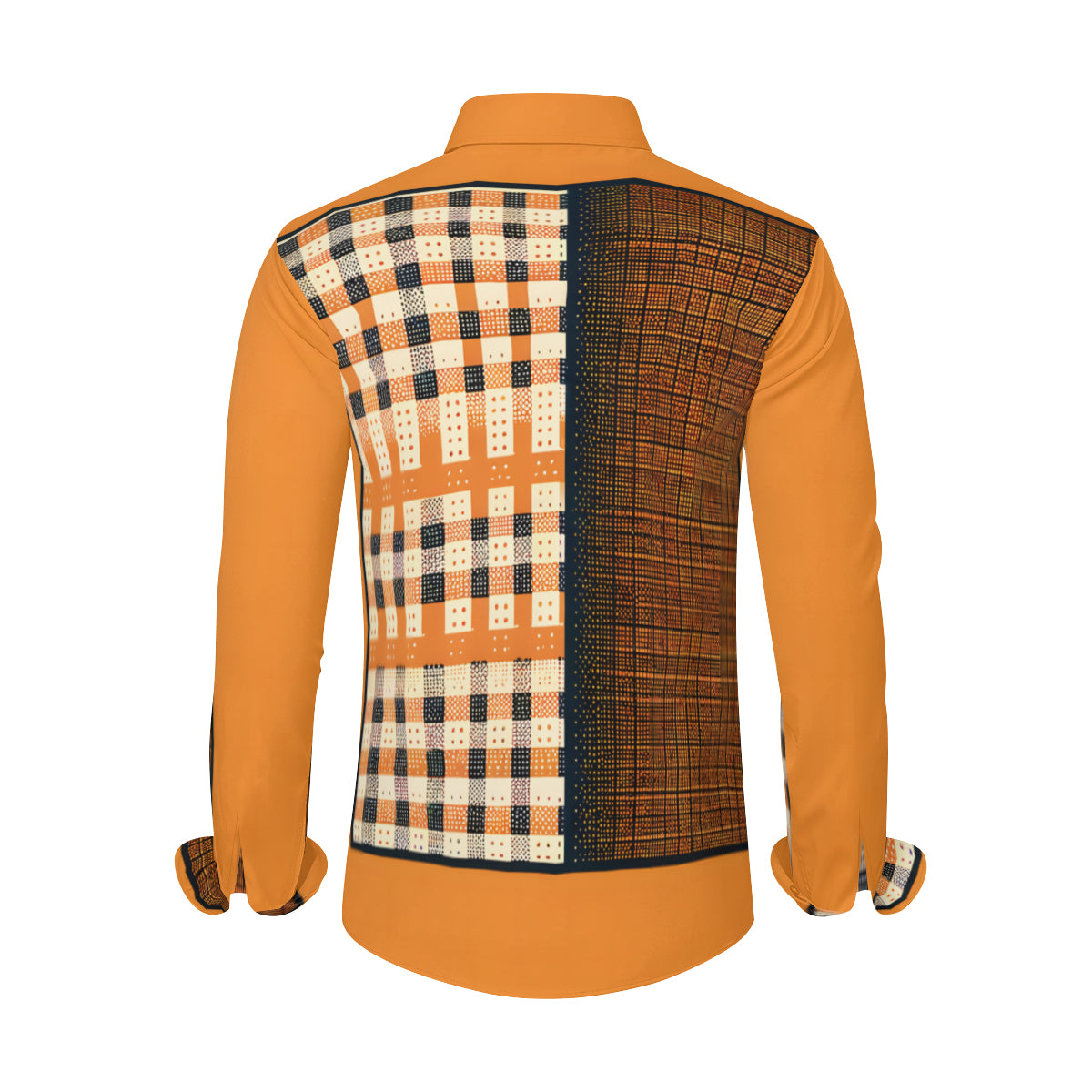 Orange Check Long Sleeves Men's Shirt