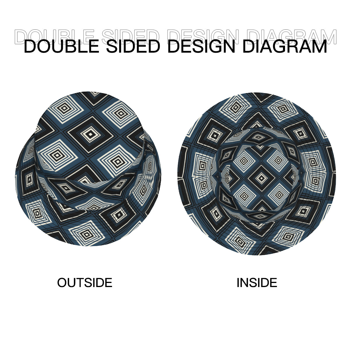 Navy Blue Geometric Shapes Double-Sided Unisex Polyester Bucket Hat