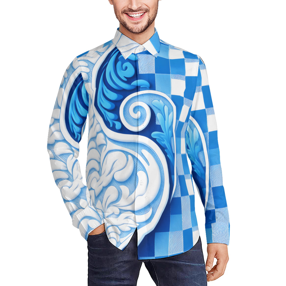 Blue Wave Long Sleeves Men's Shirt