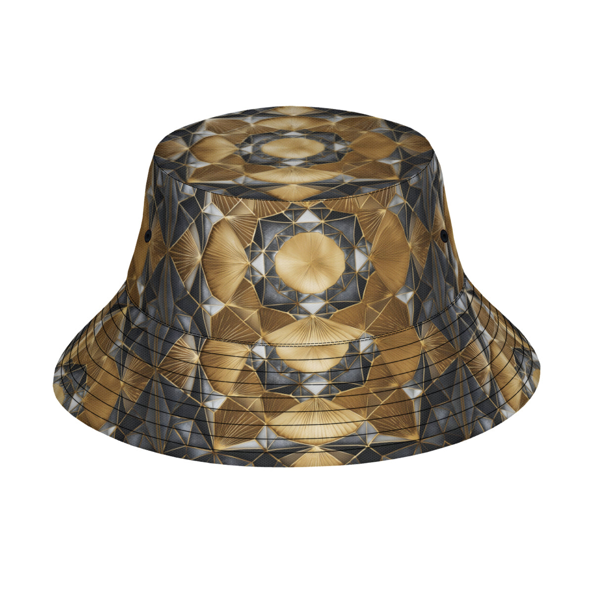Geometric Black Gold Double-Sided Unisex Polyester Bucket Hat