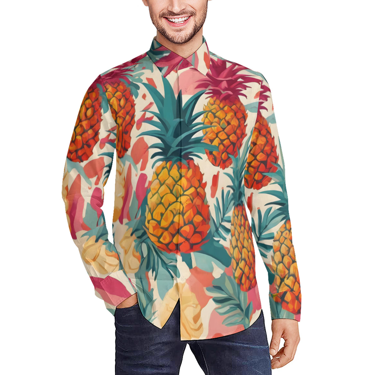 Pineapple Men's Classic Long-Sleeved Shirt | Polyester