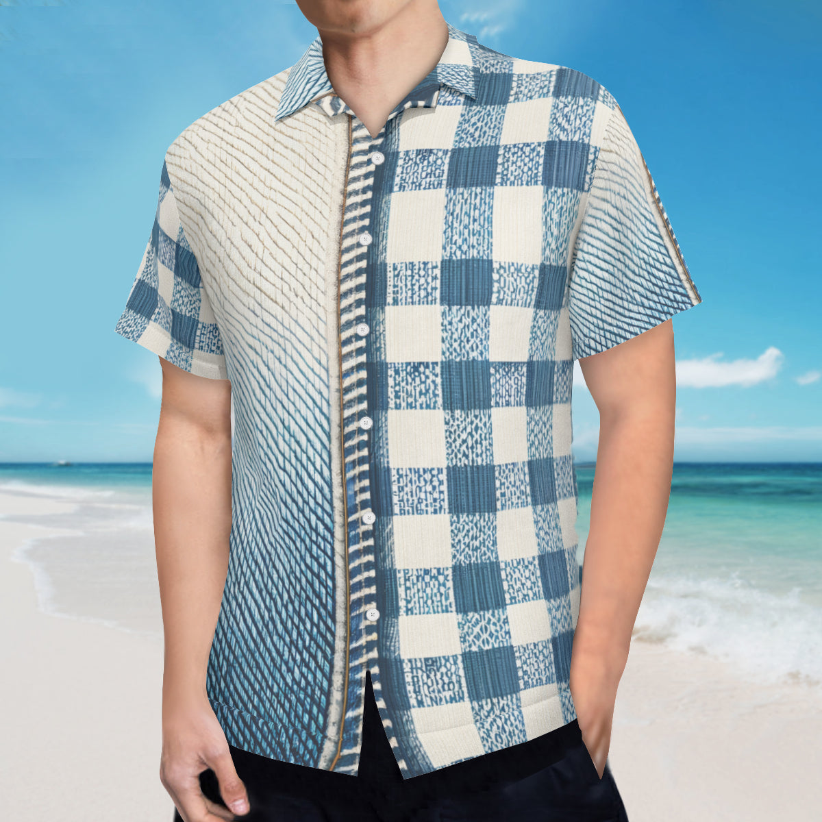 Denim Design Short Sleeves Men's Shirt