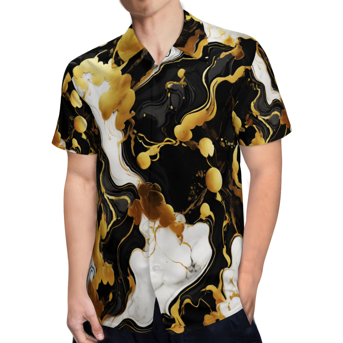 Marble Gold Black Short Sleeves Men's Shirt