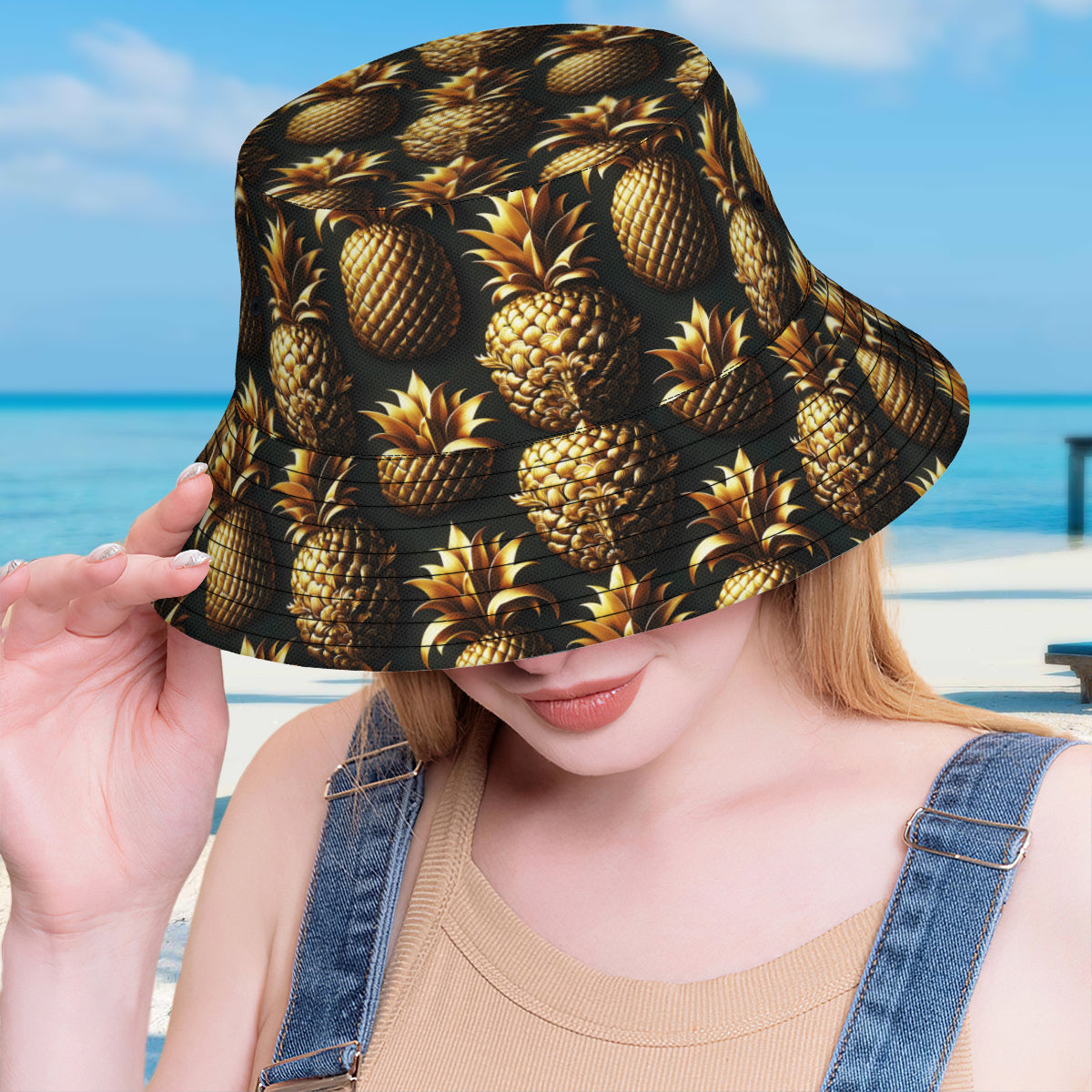 Golden Pineapple Double-Sided Unisex Polyester Bucket Hat