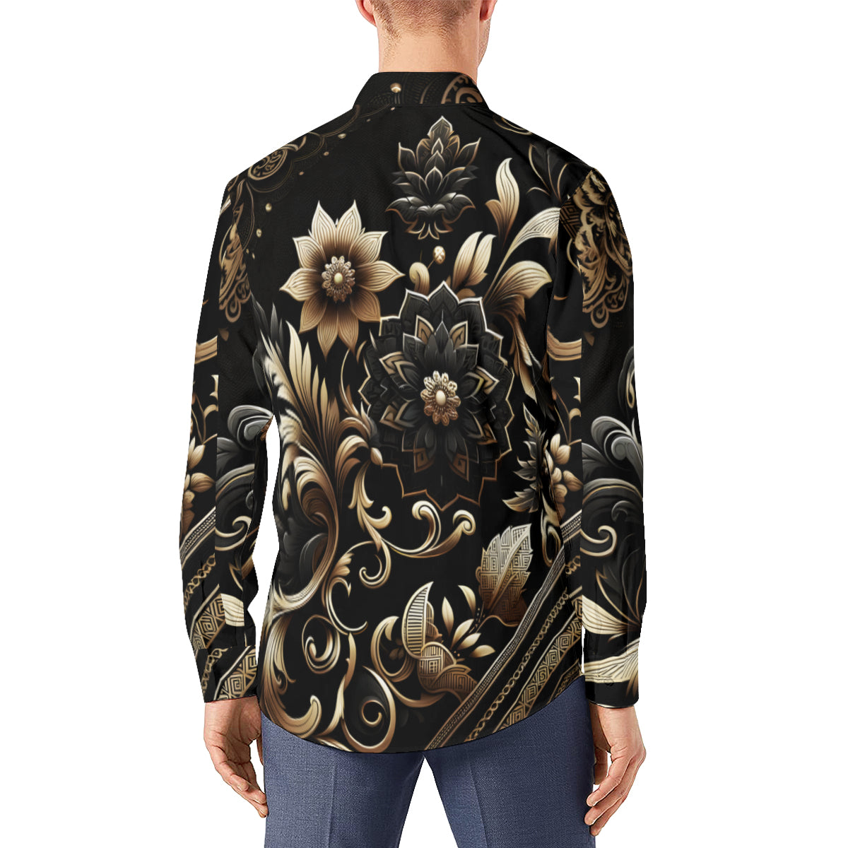 Black Floral Long Sleeves Men's Shirt