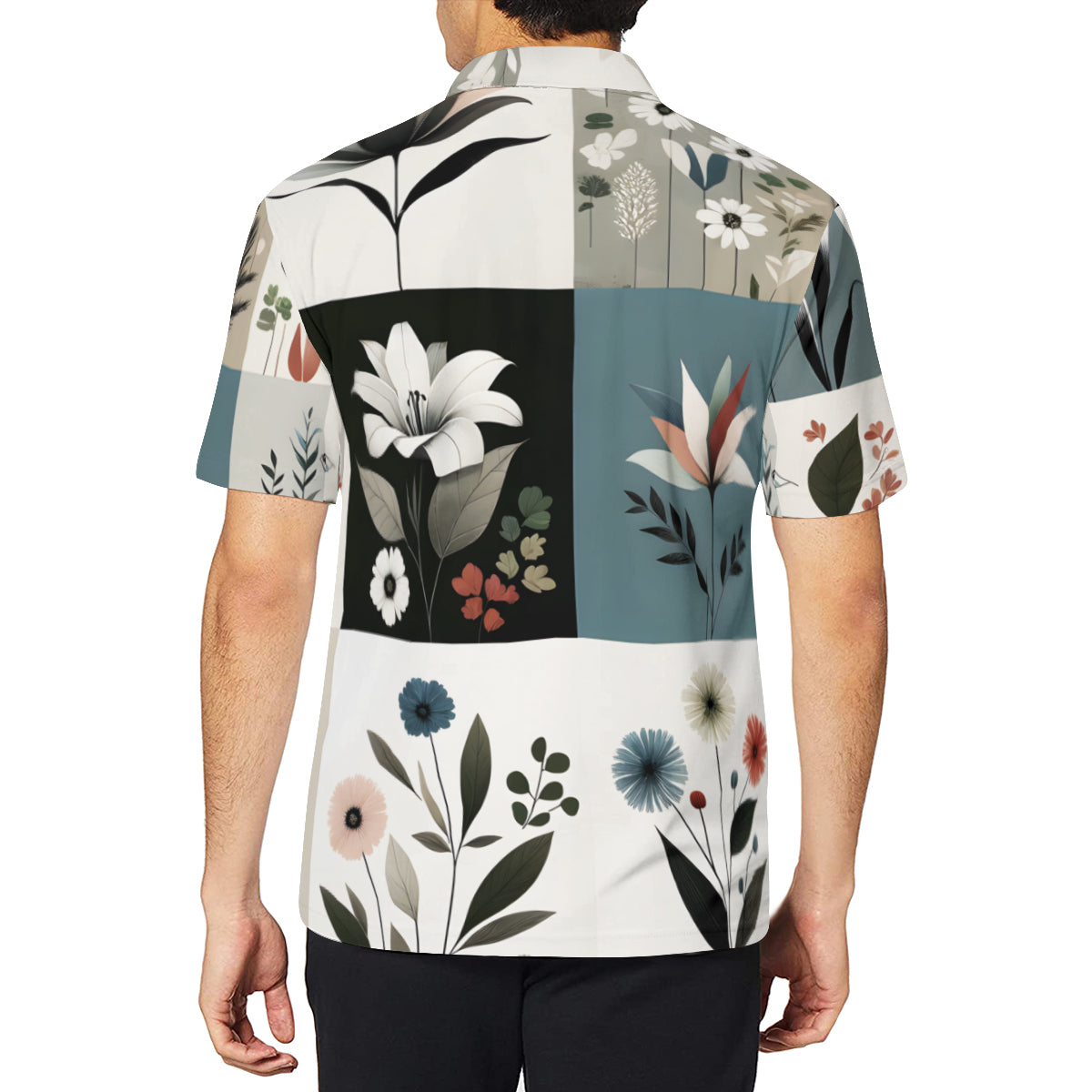 Minimalistic Floral Men's Premium European Size POLO Shirt | 95% Polyester+5% Spandex