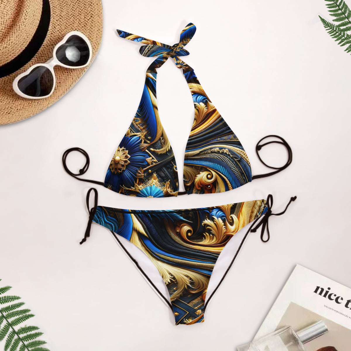 Royal Blue Gold Bikini Women Wear