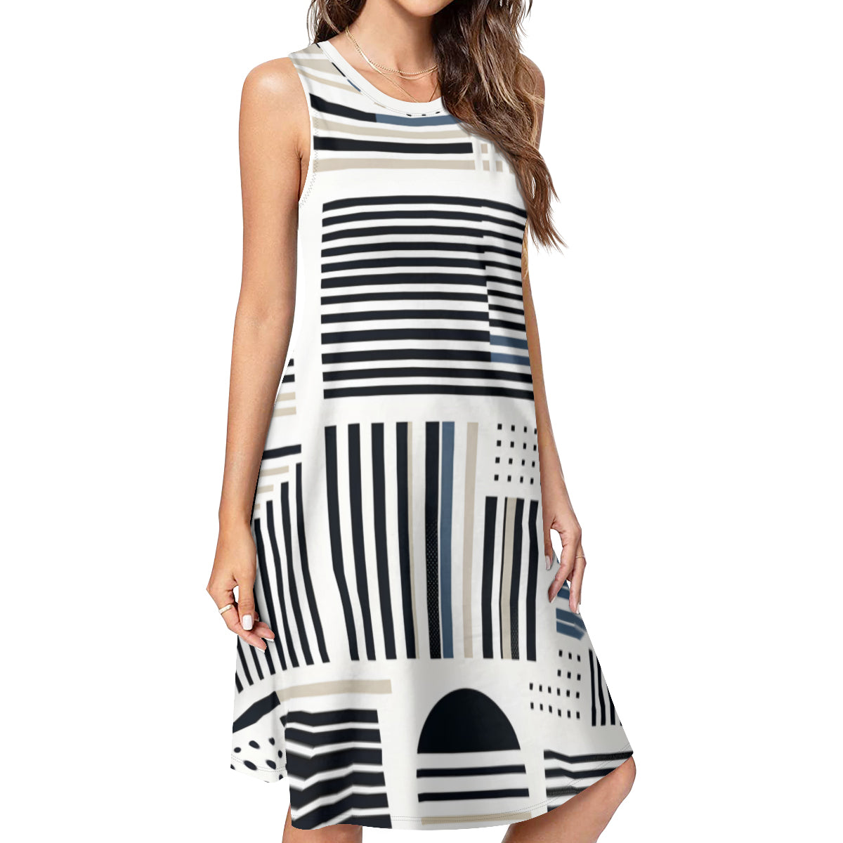 Minimal Black And White Women's Casual Dress | Polyester