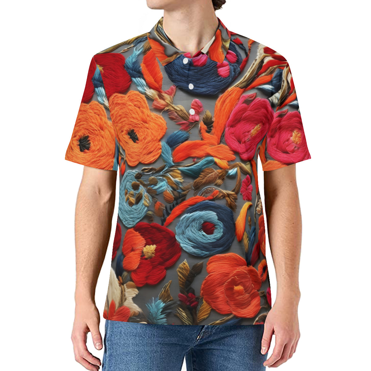 Flowers Men's Premium European Size POLO Shirt | 95% Polyester+5% Spandex