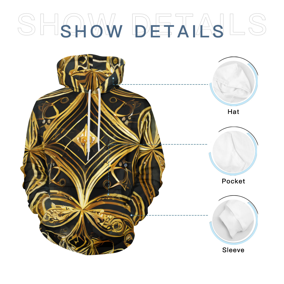 Elegant Black Gold Men's Adult Hoodie Set (Double-Layer Hood) | Health Fabric