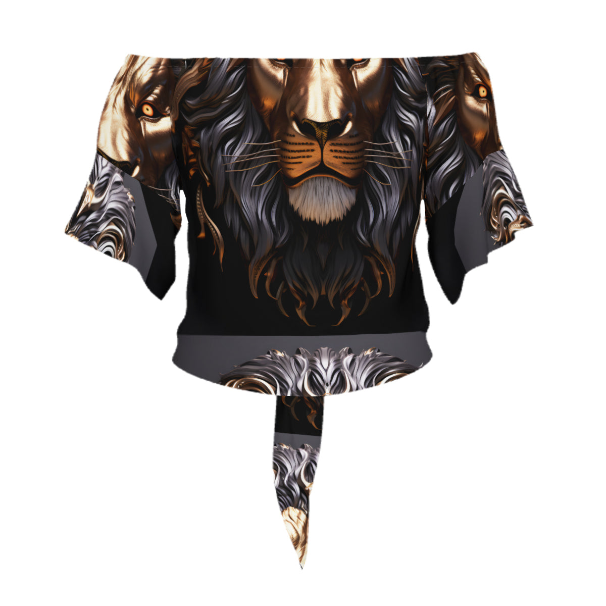 Metallic Lion One-Shoulder Tie Short Sleeves