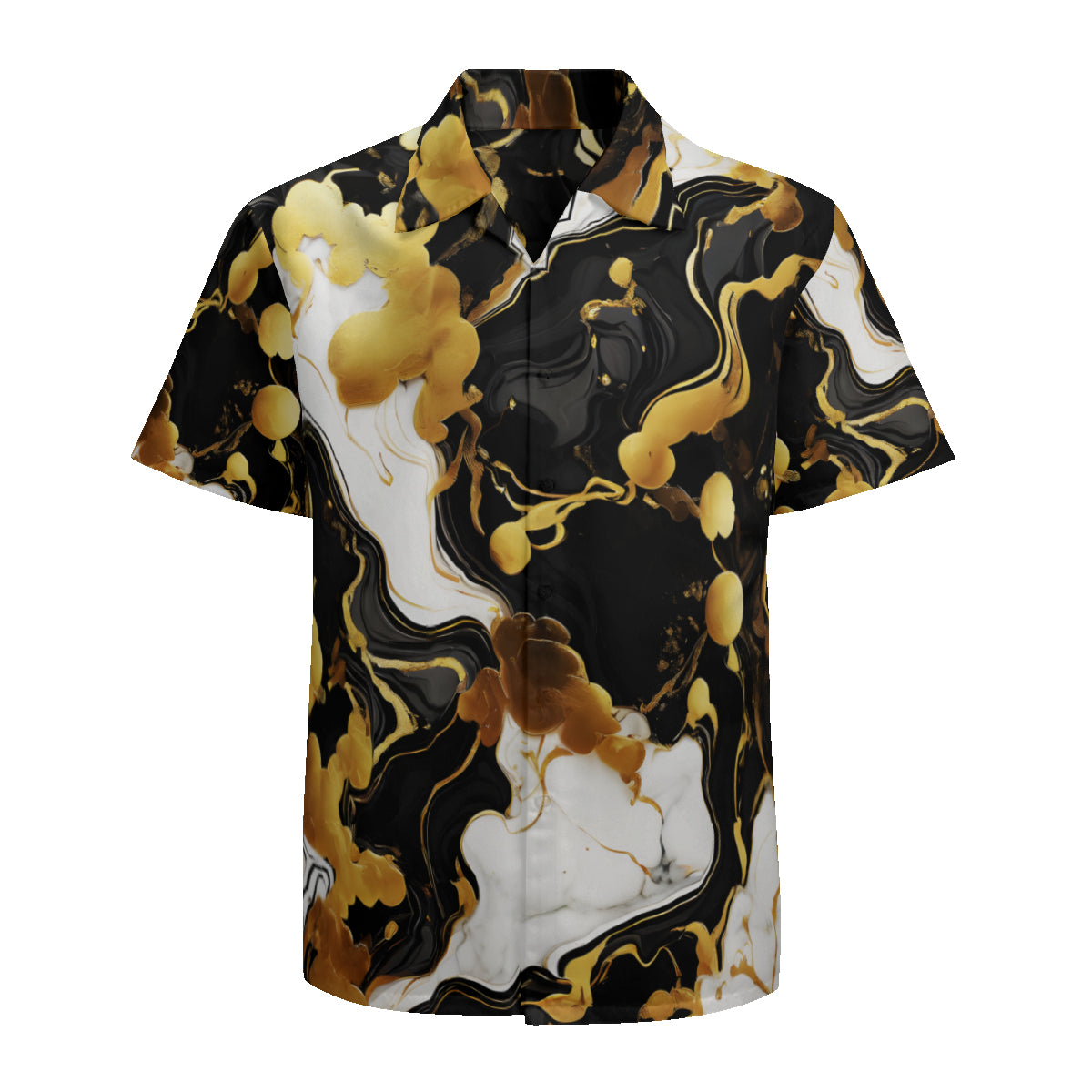 Marble Gold Black Short Sleeves Men's Shirt