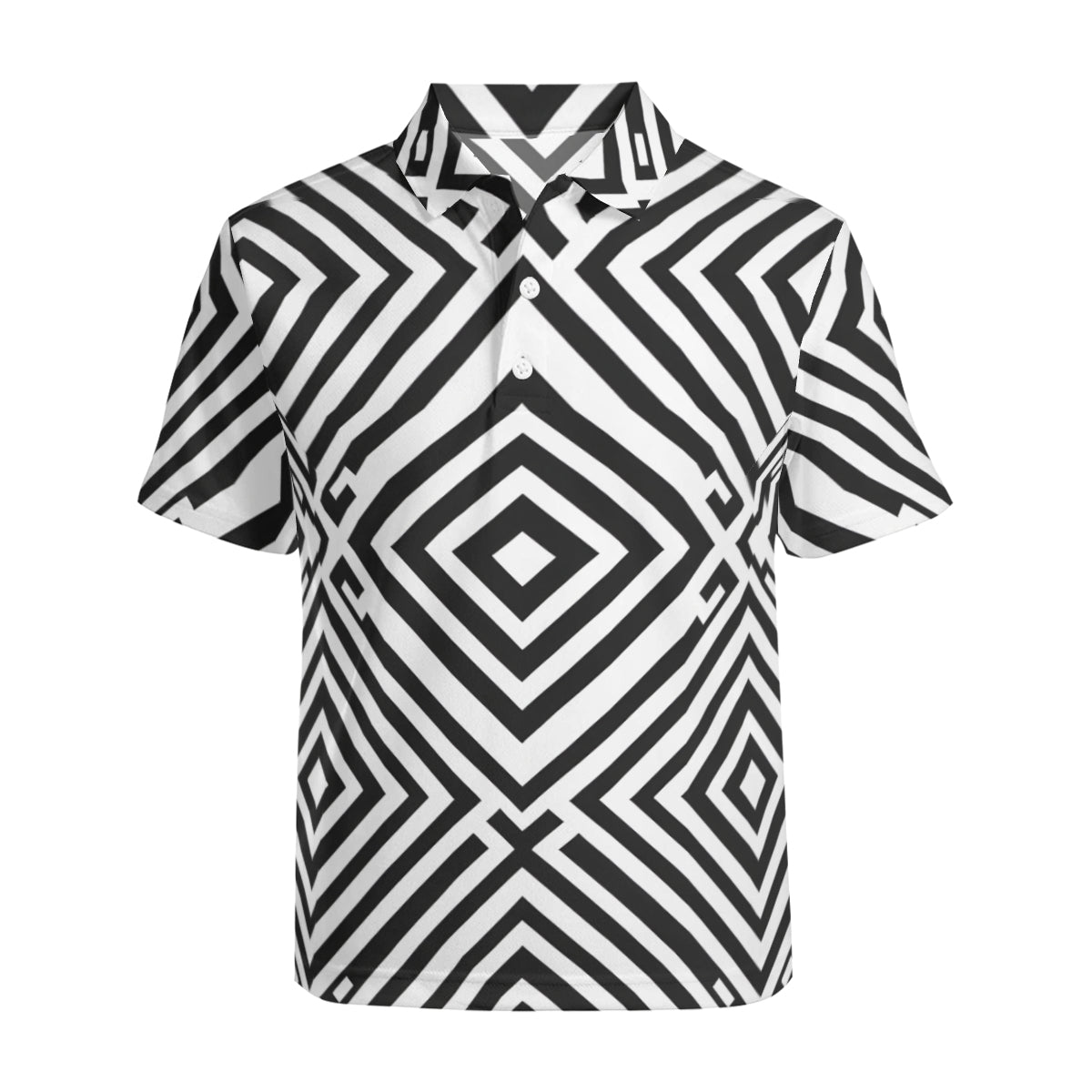 Black Geometric Shapes Men's Premium European Size POLO Shirt | 95% Polyester+5% Spandex