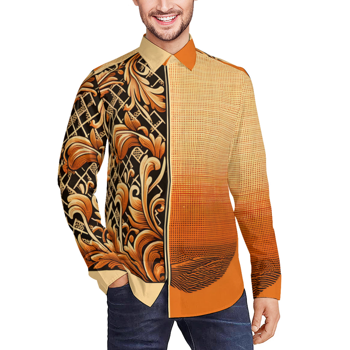 Orange Long Sleeves Men's Shirt