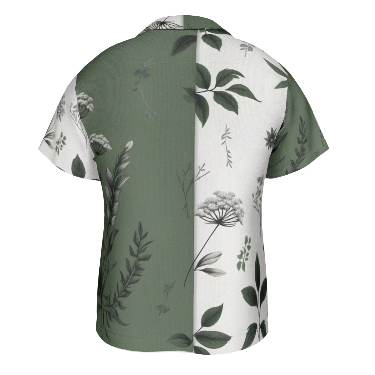 Olive Green Botanical Short Sleeves Men's Shirt