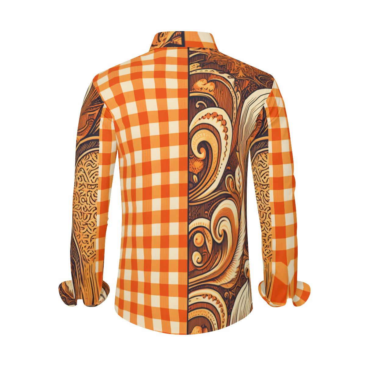Orange Checked Long Sleeves Men's Shirt