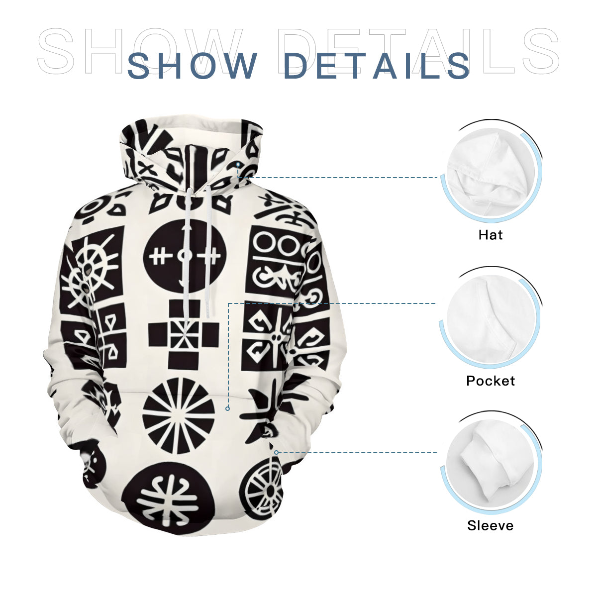 African Motifs Men's Adult Hoodie Set (Double-Layer Hood) | Health Fabric