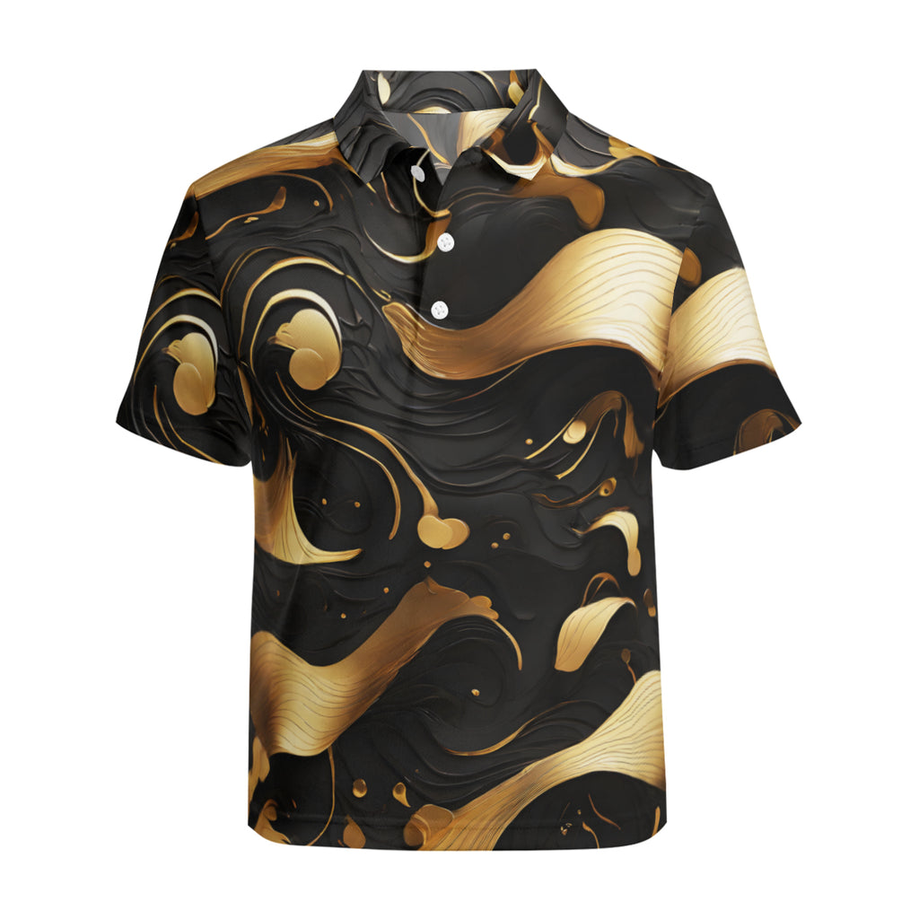 Elegant Black Gold Men's Premium European Size POLO Shirt | 95% Polyester+5% Spandex