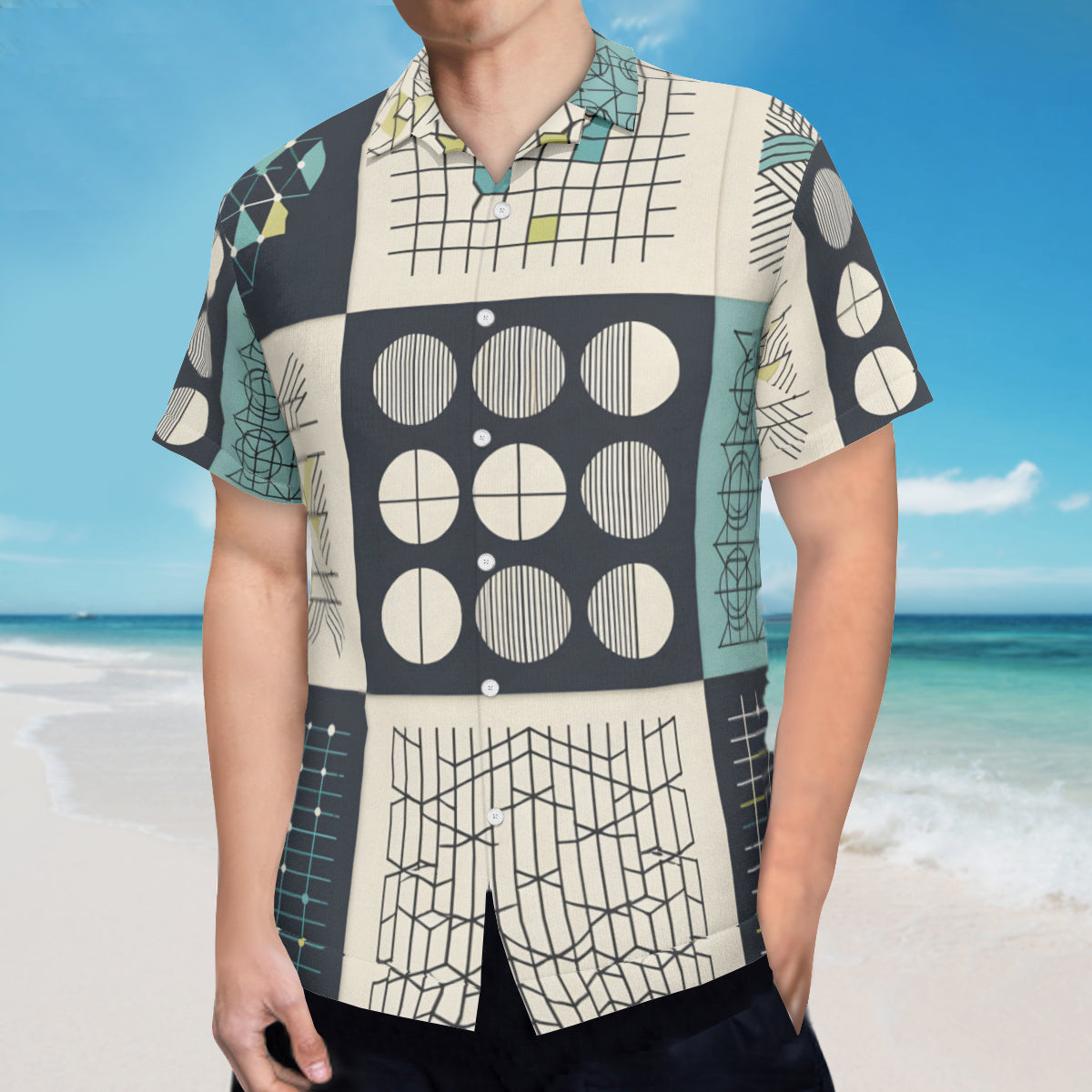 Minimalistic Geometric Short Sleeves Men's Shirt