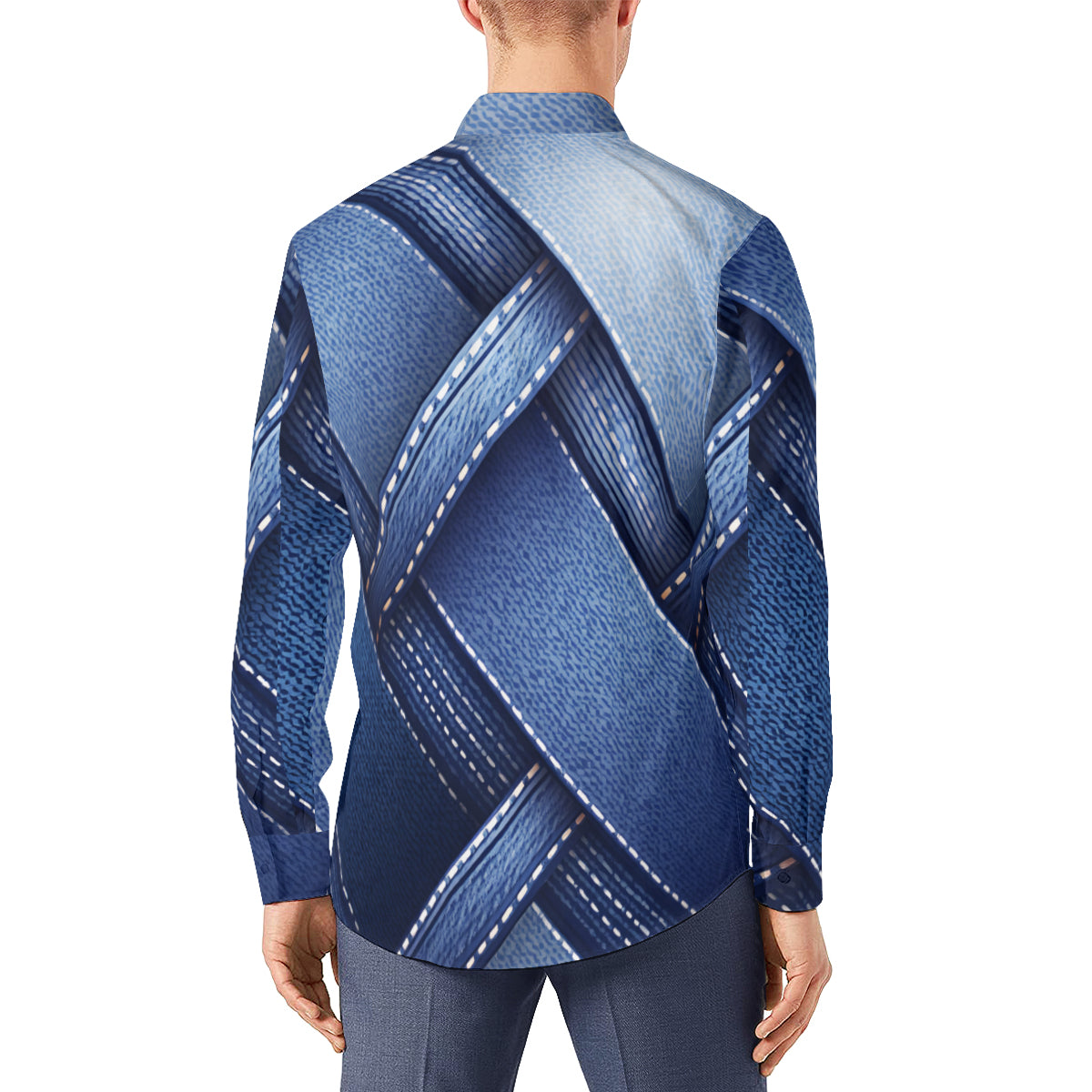 Abstract Denim Design Long Sleeves Men's Shirt