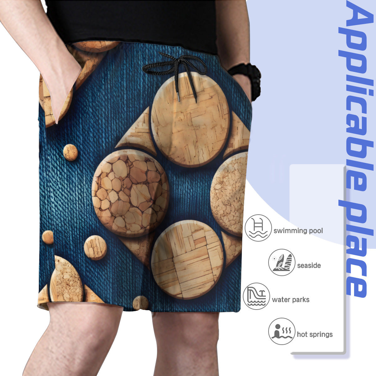 Cork Denim Men's Beach Shorts (Not Mesh Lined) | Polyester