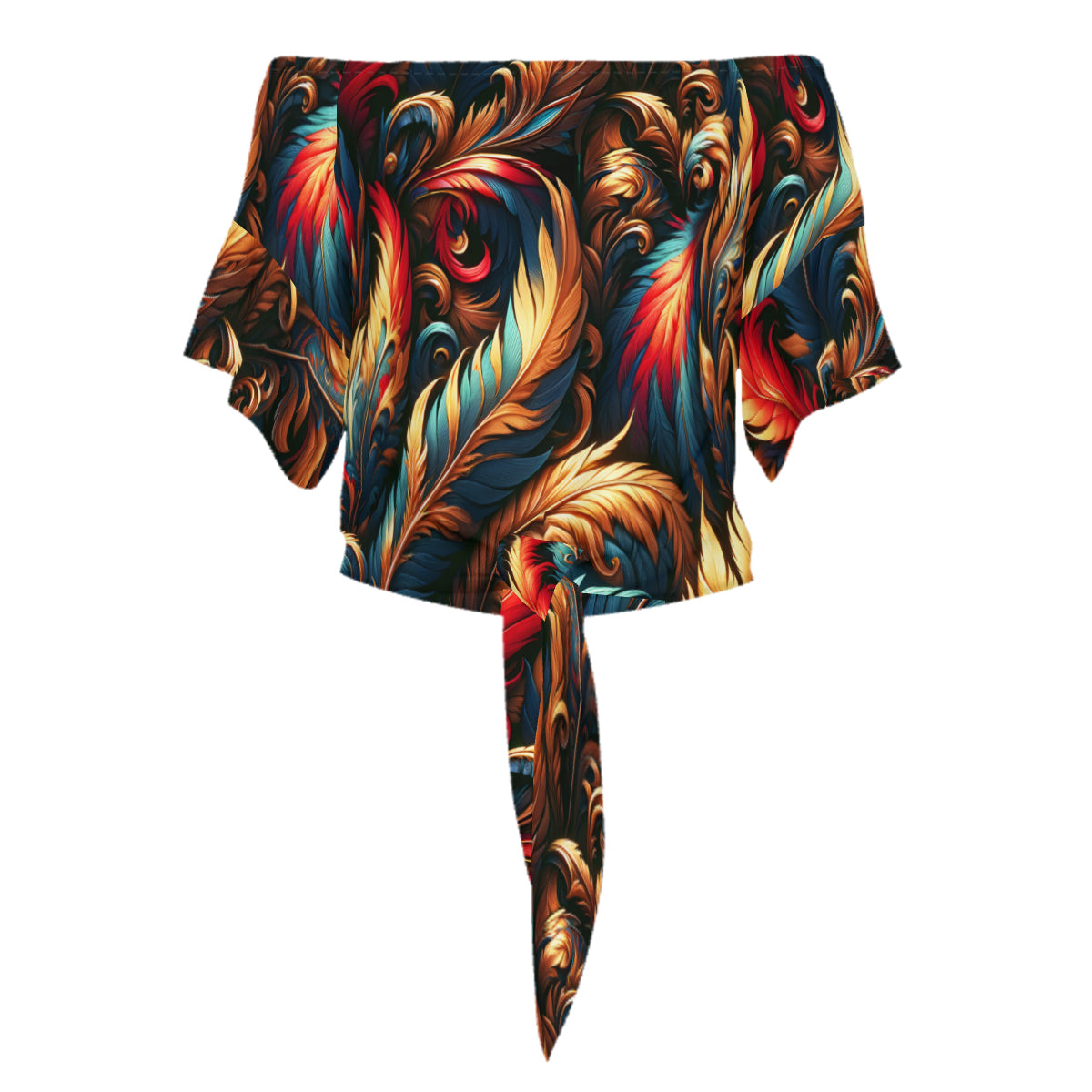 Elegant Feathers One-Shoulder Tie Short Sleeves