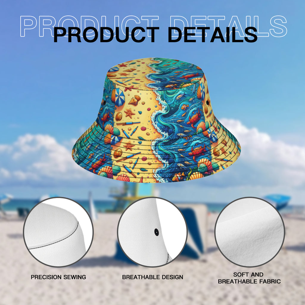 Ocean And Beach Double-Sided Unisex Polyester Bucket Hat