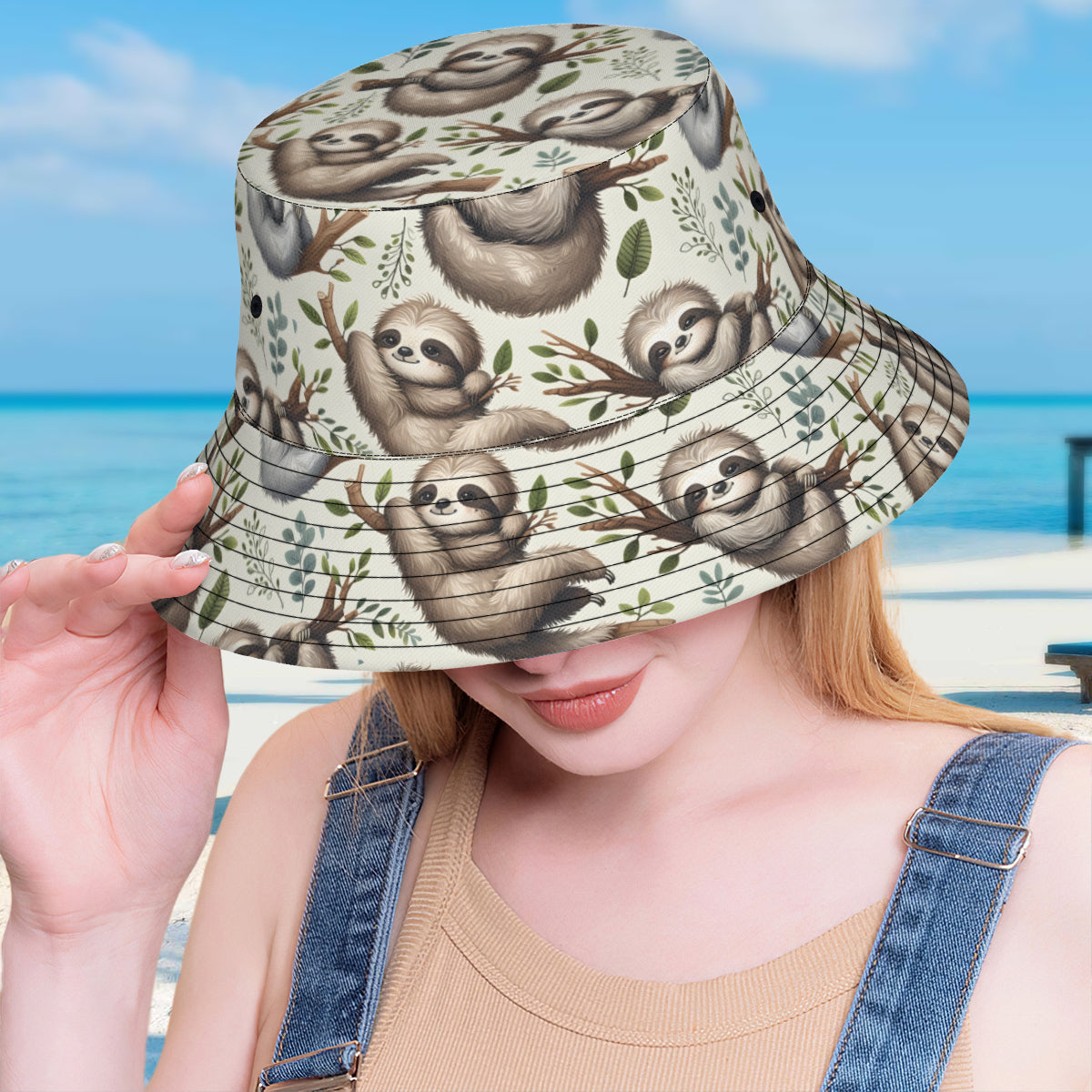 Sloth Double-Sided Unisex Polyester Bucket Hat