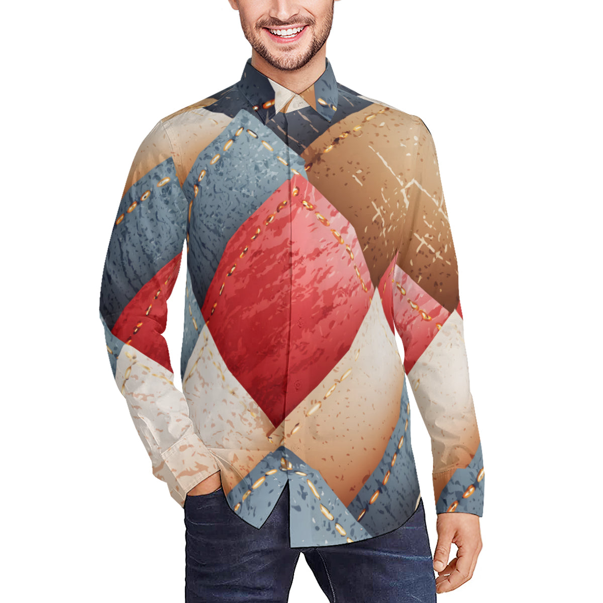 Abstract Denim Design Long Sleeves Men's Shirt