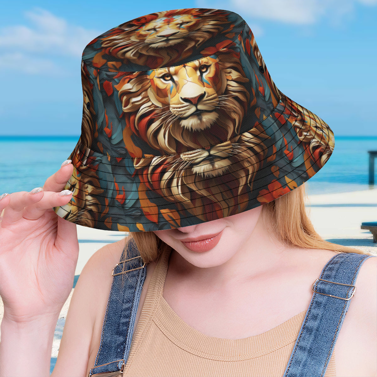 Lion Double-Sided Unisex Polyester Bucket Hat