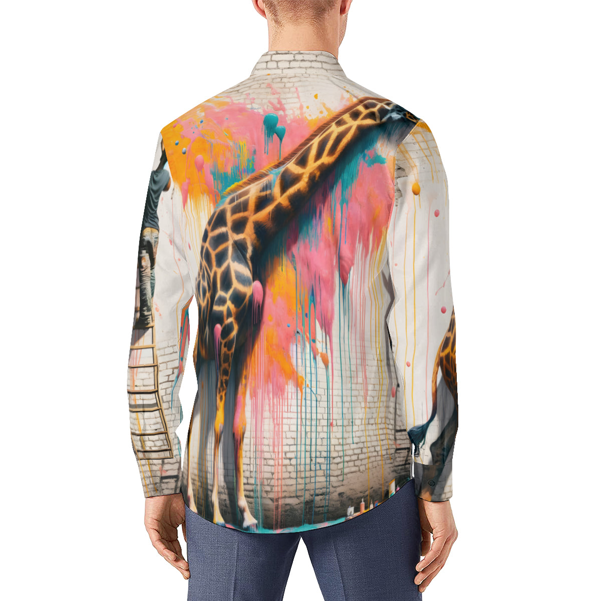 Giraffe Painting Classic Long Sleeves Men's Shirt