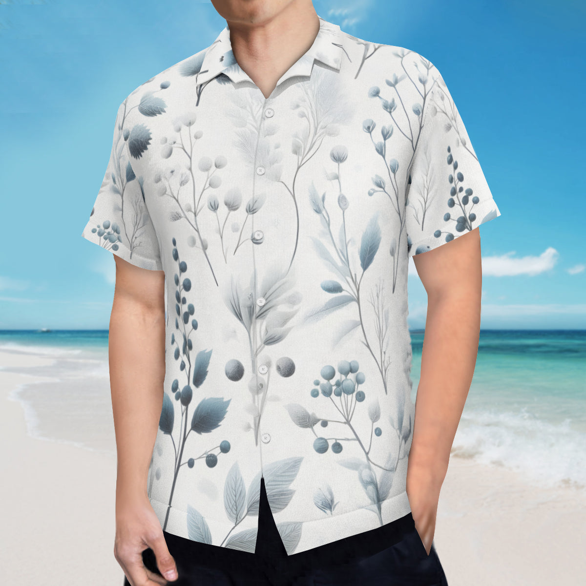 Minimalistic Floral Short Sleeves Men's Shirt