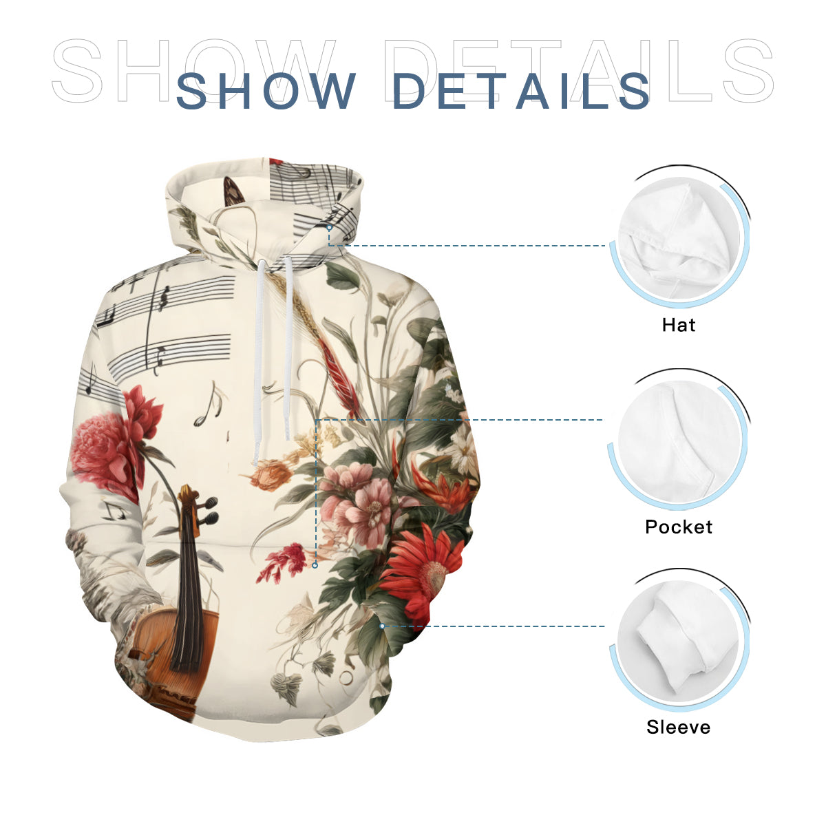 Musical Floral Men's Adult Hoodie Set (Double-Layer Hood) | Health Fabric